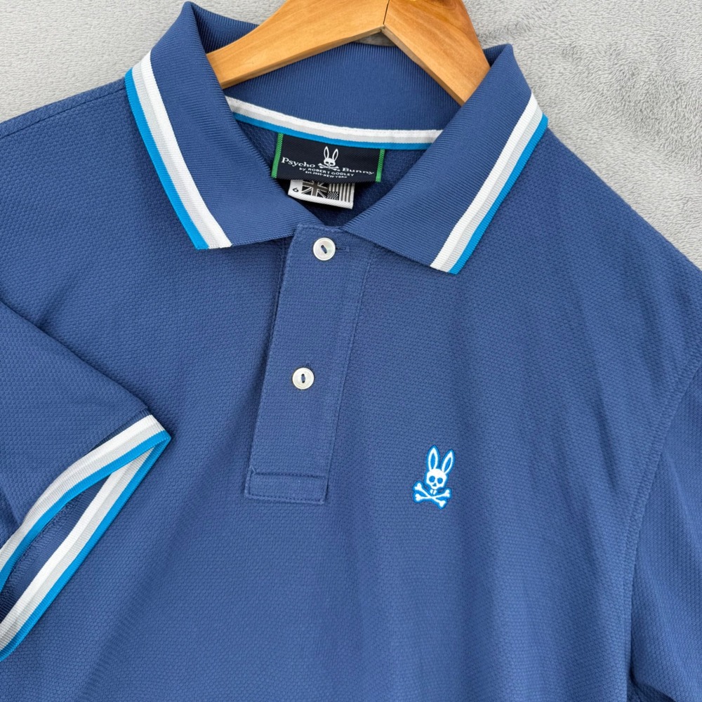 Psycho Bunny by Robert Godley Polo Shirt Men 6 Large Blue Tipped Pima Cotton